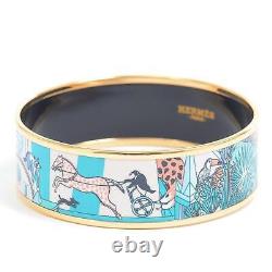 Hermes Email GM Bangle Bracelet Enamel Blue Brand Piece arm 19.5cm with box bag