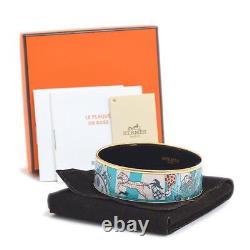 Hermes Email GM Bangle Bracelet Enamel Blue Brand Piece arm 19.5cm with box bag