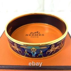 Hermes Email GM Bangle Bracelet Gold Blue Enamel 0.8in Wide with Box