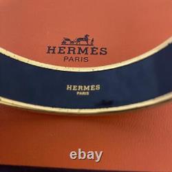 Hermes Email GM Bangle Bracelet Gold Blue Enamel 0.8in Wide with Box