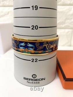 Hermes Email GM Bangle Bracelet Gold Blue Enamel 0.8in Wide with Box