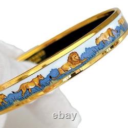 Hermes Email Narrow Safari Enamel Bracelet Bangle Blue White Lion Cloisonne Used