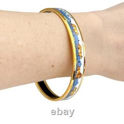 Hermes Email Narrow Safari Enamel Bracelet Bangle Blue White Lion Cloisonne Used