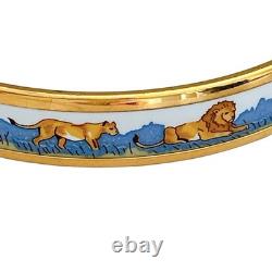 Hermes Email Narrow Safari Enamel Bracelet Bangle Blue White Lion Cloisonne Used