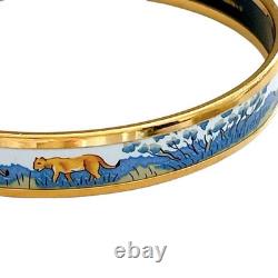 Hermes Email Narrow Safari Enamel Bracelet Bangle Blue White Lion Cloisonne Used