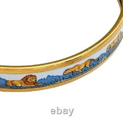 Hermes Email Narrow Safari Enamel Bracelet Bangle Blue White Lion Cloisonne Used