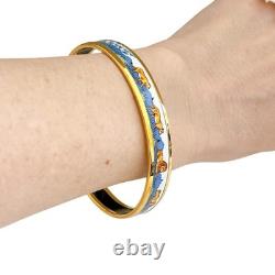 Hermes Email Narrow Safari Enamel Bracelet Bangle Blue White Lion Cloisonne Used