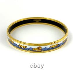 Hermes Email PM Bangle Blue Enamel Lion Gold Plated Bracelet Accessory Women's