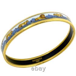 Hermes Email PM Bangle Blue Enamel Lion Gold Plated Bracelet Accessory Women's