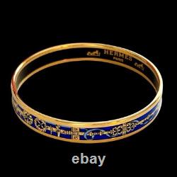 Hermes Email PM Narrow Enamel Bracelet Bangle Blue Gold Rim withBox Cloisonne Used