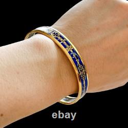 Hermes Email PM Narrow Enamel Bracelet Bangle Blue Gold Rim withBox Cloisonne Used