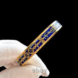 Hermes Email PM Narrow Enamel Bracelet Bangle Blue Gold Rim withBox Cloisonne Used