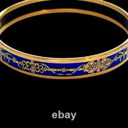 Hermes Email PM Narrow Enamel Bracelet Bangle Blue Gold Rim withBox Cloisonne Used
