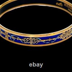 Hermes Email PM Narrow Enamel Bracelet Bangle Blue Gold Rim withBox Cloisonne Used