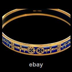 Hermes Email PM Narrow Enamel Bracelet Bangle Blue Gold Rim withBox Cloisonne Used