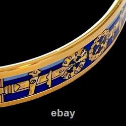 Hermes Email PM Narrow Enamel Bracelet Bangle Blue Gold Rim withBox Cloisonne Used