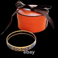 Hermes Email PM Narrow Enamel Bracelet Bangle Blue Gold Rim withBox Cloisonne Used