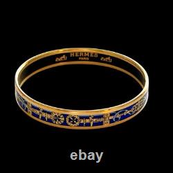 Hermes Email PM Narrow Enamel Bracelet Bangle Blue Gold Rim withBox Cloisonne Used Hermes Email PM Narrow Enamel Bracelet Bangle Blue Gold Rim withBox Cloisonne Used