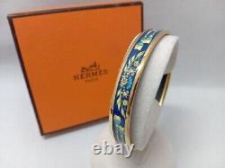 Hermes Emaile Enamel Blue x Gold Bangle Bracelet with Box Accessory Jewelry