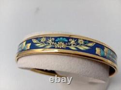 Hermes Emaile Enamel Blue x Gold Bangle Bracelet with Box Accessory Jewelry