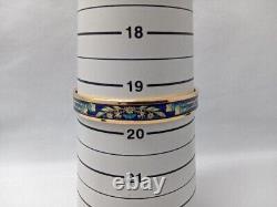 Hermes Emaile Enamel Blue x Gold Bangle Bracelet with Box Accessory Jewelry