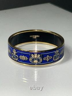 Hermes Emaille Blue Enamel Gold Plated Bangle Bracelet