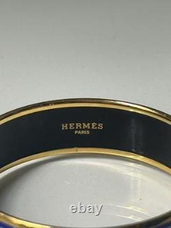 Hermes Emaille Blue Enamel Gold Plated Bangle Bracelet
