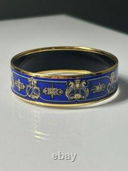 Hermes Emaille Blue Enamel Gold Plated Bangle Bracelet