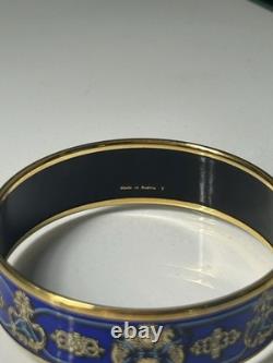 Hermes Emaille Blue Enamel Gold Plated Bangle Bracelet