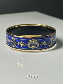 Hermes Emaille Blue Enamel Gold Plated Bangle Bracelet