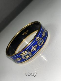 Hermes Emaille Blue Enamel Gold Plated Bangle Bracelet