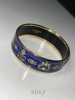 Hermes Emaille Blue Enamel Gold Plated Bangle Bracelet