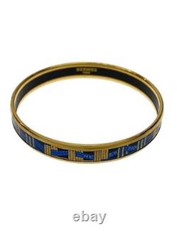 Hermes Enamel Bangle Blue Ribbon Pattern Bracelet 0.9cm Size 19.5