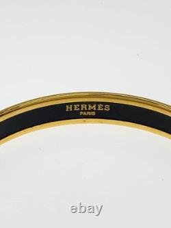 Hermes Enamel Bangle Blue Ribbon Pattern Bracelet 0.9cm Size 19.5