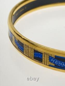 Hermes Enamel Bangle Blue Ribbon Pattern Bracelet 0.9cm Size 19.5