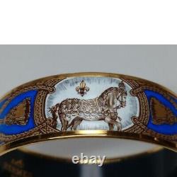 Hermes Enamel Bangle Bracelet Blue Enamel Horse Gold Rim