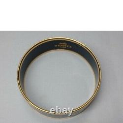 Hermes Enamel Bangle Bracelet Blue Enamel Horse Gold Rim