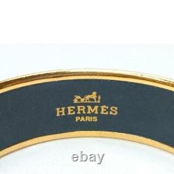 Hermes Enamel Bangle Bracelet Blue Enamel Horse Gold Rim