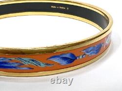 Hermes Enamel Bangle Bracelet Cloisonne ware Orange Feather Blue x Gold