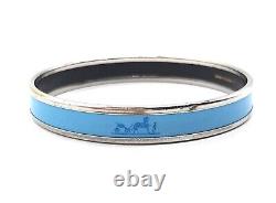 Hermes Enamel Bangle Cloisonné Light blue carriage pattern bracelet with box