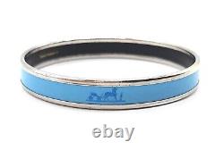 Hermes Enamel Bangle Cloisonné Light blue carriage pattern bracelet with box