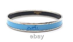 Hermes Enamel Bangle Cloisonné Light blue carriage pattern bracelet with box