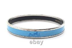 Hermes Enamel Bangle Cloisonné Light blue carriage pattern bracelet with box