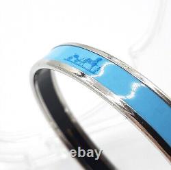 Hermes Enamel Bangle Cloisonné Light blue carriage pattern bracelet with box