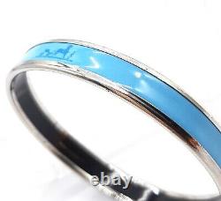 Hermes Enamel Bangle Cloisonné Light blue carriage pattern bracelet with box