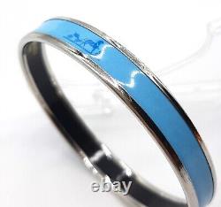 Hermes Enamel Bangle Cloisonné Light blue carriage pattern bracelet with box