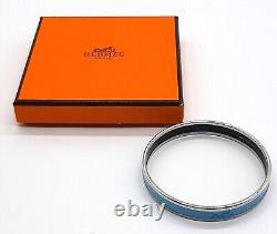 Hermes Enamel Bangle Cloisonné Light blue carriage pattern bracelet with box