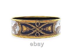Hermes Enamel Bangle Cloisonné bracelet horse and rope pattern navy blue