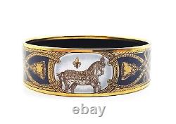 Hermes Enamel Bangle Cloisonné bracelet horse and rope pattern navy blue