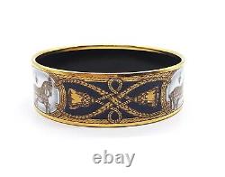 Hermes Enamel Bangle Cloisonné bracelet horse and rope pattern navy blue